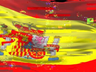 An illustration showing a glitchy Spanish flag.
